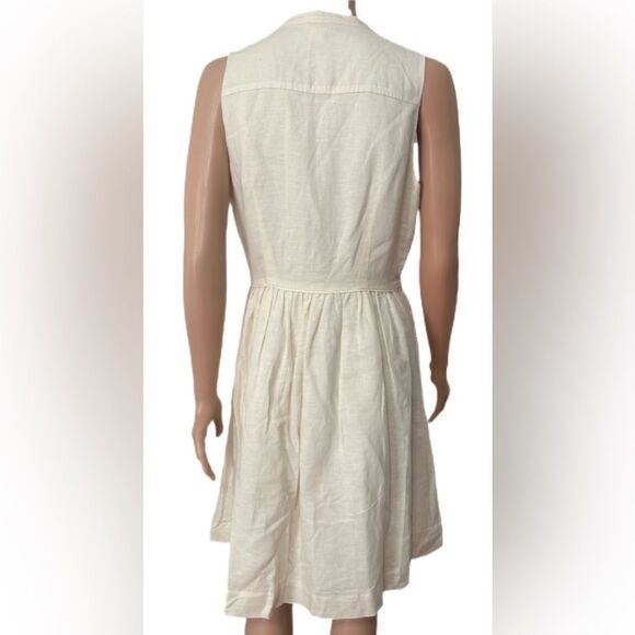 J. Crew Dress 4 Sleeveless Cream Button-Down Linen Blend Fit & Flare Lined - Picture 3 of 6